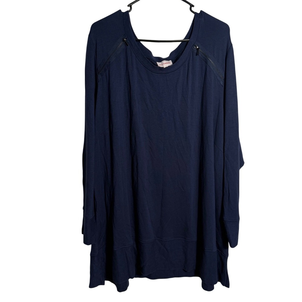 NWT Molly & Isadora Navy Blue Zipper Shoulder Long Sleeve Tunic Top Plus Size 3X